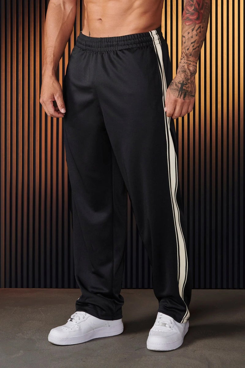 YoungLA Mens Joggers Tape Side Printed Casual Pants Black NO LOGO