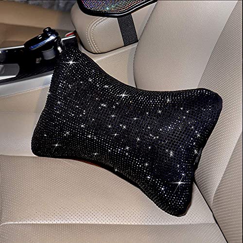 Carwales 2Pcs Neck Rest for Car Neck Pillow for Driver, Auto Seat Headrest Cushion Driving Relax Necksupport Black Diamonds Bling Car Accessories for Women Men High Grade - Image 2