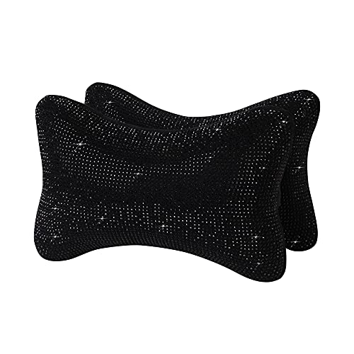 Carwales 2Pcs Neck Rest for Car Neck Pillow for Driver, Auto Seat Headrest Cushion Driving Relax Necksupport Black Diamonds Bling Car Accessories for Women Men High Grade - Image 1