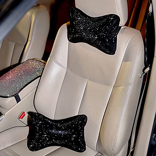 Carwales 2Pcs Neck Rest for Car Neck Pillow for Driver, Auto Seat Headrest Cushion Driving Relax Necksupport Black Diamonds Bling Car Accessories for Women Men High Grade - Image 4