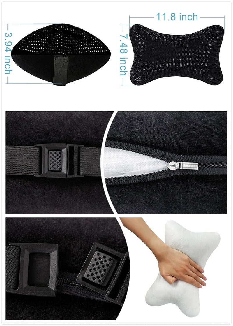 Carwales 2Pcs Neck Rest for Car Neck Pillow for Driver, Auto Seat Headrest Cushion Driving Relax Necksupport Black Diamonds Bling Car Accessories for Women Men High Grade - Image 5