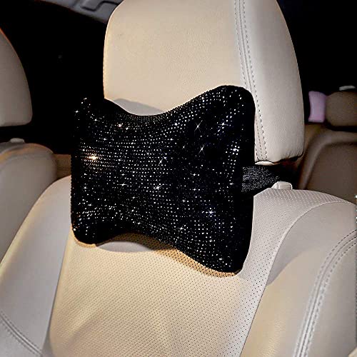 Carwales 2Pcs Neck Rest for Car Neck Pillow for Driver, Auto Seat Headrest Cushion Driving Relax Necksupport Black Diamonds Bling Car Accessories for Women Men High Grade - Image 3