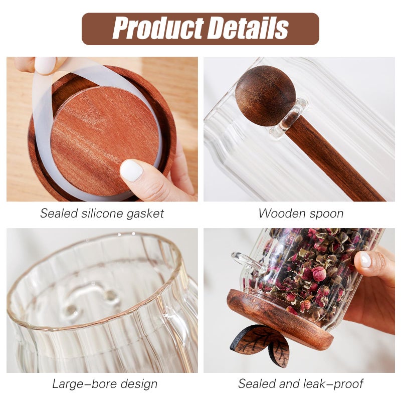 EOREA Sugar Bowl with Lid and Spoon, 20 oz Airtight Glass Brown Sugar Food Jars & Canisters, Coffee Container | Spice, Peper, Cereal, Tea, Spice Storage Jar | Modern Decorative Dispenser with Spoon (One) - Image 3