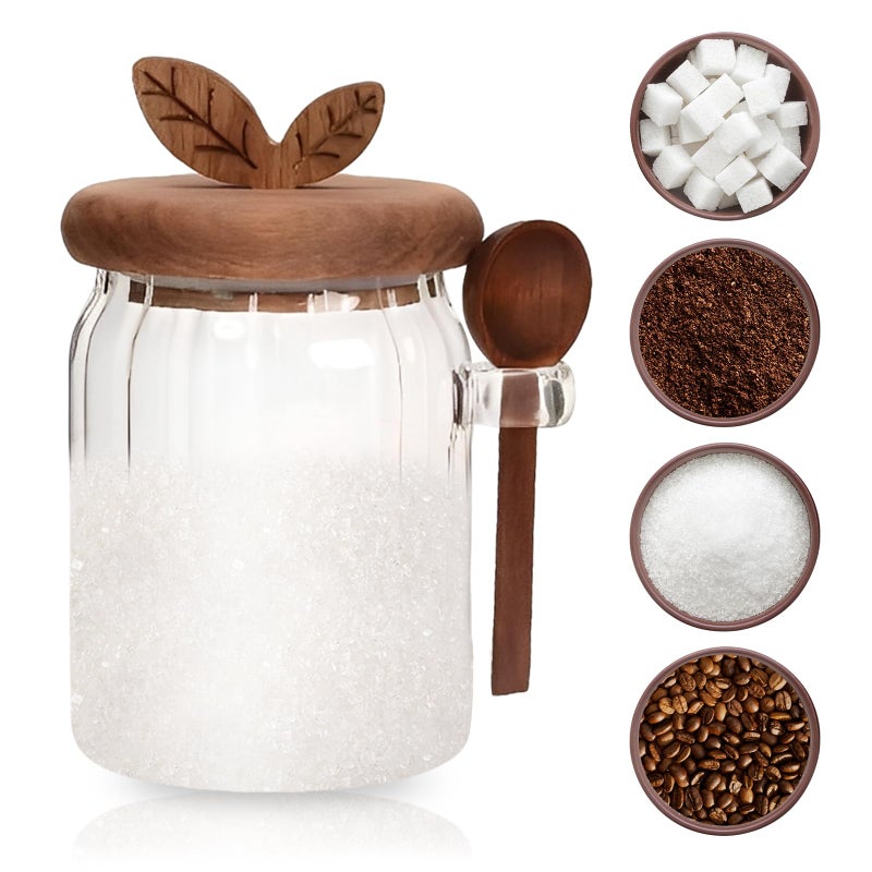 EOREA Sugar Bowl with Lid and Spoon, 20 oz Airtight Glass Brown Sugar Food Jars & Canisters, Coffee Container | Spice, Peper, Cereal, Tea, Spice Storage Jar | Modern Decorative Dispenser with Spoon (One) - Image 1
