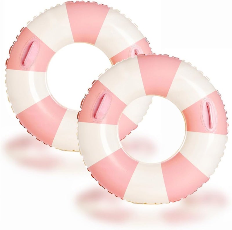 Yuokwer 30 inch Pink Inflatable Pool Floats for Adults 2 Pack Striped Floaties Pool Tubes Swim Rings with Handles Inflatable Pool Float for Swimming Pool Party Lake Beach Adults Pink 90 - Image 2