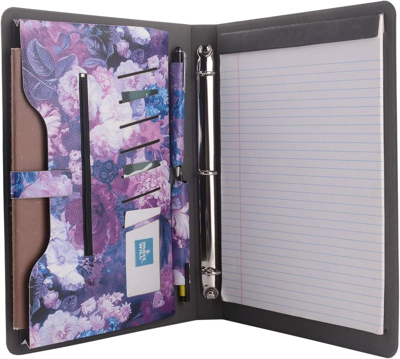 XIAOZHI 3-Ring Binder Portfolio Case, Floral Painting PU Leather Binder Padfolio, Business Planner Organizer with Notepad Holder - Image 1