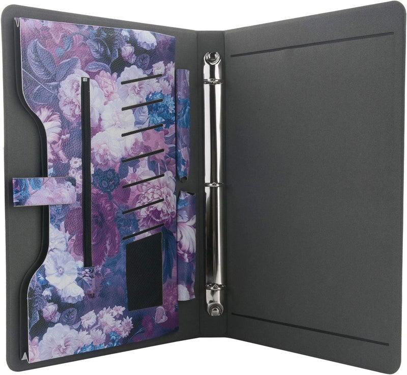XIAOZHI 3-Ring Binder Portfolio Case, Floral Painting PU Leather Binder Padfolio, Business Planner Organizer with Notepad Holder - Image 3
