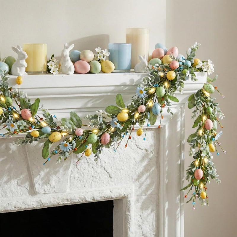 vaanshie Easter Garland Decorations â€“ 5.7 ft Artificial Bunny & Egg Spring Garland for Front Door, Mantel, Porch, Windows, Party & Home DÃ©cor, Pastel Holiday Decoration - Image 1