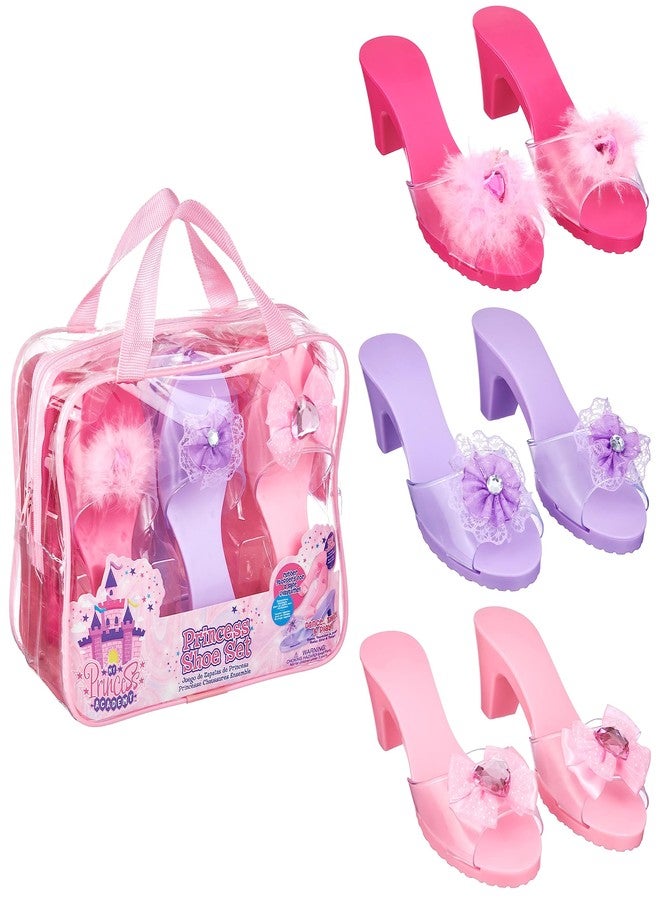 PRINCESS EXPRESSIONS 3-Pack Princess Shoe Set - Dress Up Royalty Kids Heels Slip On Shoes - Pastel Colored Princess Dress Up Shoes, Pretend Play High Heels For Kids - Fits Toddler Size 7-10 - Image 1