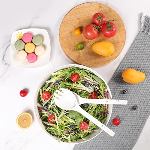 ECOWAY Melamine Salad Bowl with Bamboo Lid & Servers, Bamboo Fiber Salad Serving Bowl 4Qt, Salad Mixing Utensils with Tongs Spoon for Salad, Fruit, Soup, Vegetables, Pasta, Dessert Bowls, 9.84 Inches - Image 2