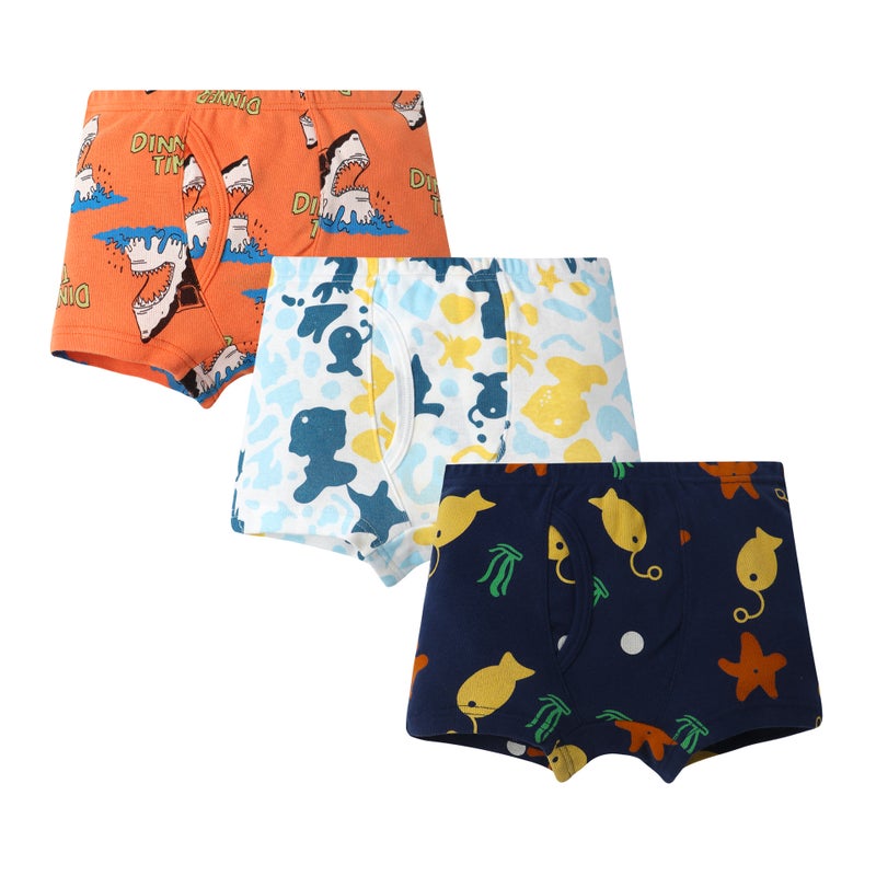 Boys Cotton Ribbed Boxer Briefs H288/Sea World Combo PJ034 