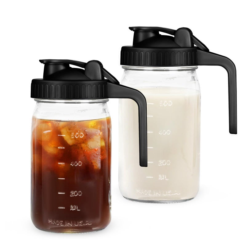 32oz Mason Jar with Lid  2Pack No Leak Airtight Mason Jar with Pour Spout Lid Perfect for Fridge Wide Mouth Easy to Clean Ideal for Coffee Breastmilk Iced  Sun Tea Juices