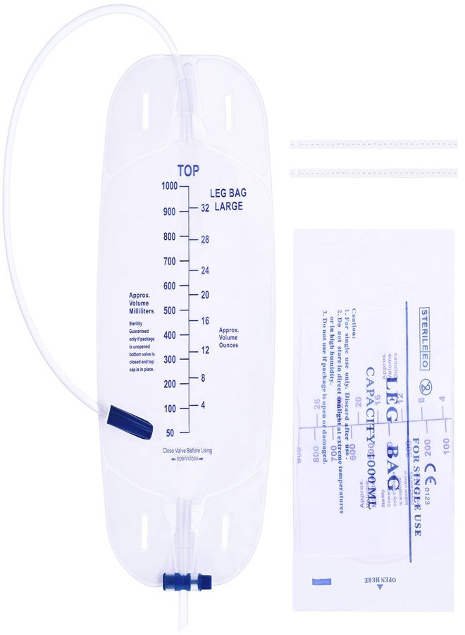 Atsuhut 10 Pack Urinary Drainage Bag 1000ml/cc Catheter Leg Bag, Anti-Reflux Valve, Easy Flip Drain, Elastic Adjustable Cloth Straps, Individual Package - Image 1