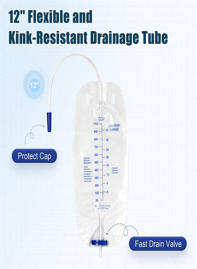 Atsuhut 10 Pack Urinary Drainage Bag 1000ml/cc Catheter Leg Bag, Anti-Reflux Valve, Easy Flip Drain, Elastic Adjustable Cloth Straps, Individual Package - Image 2