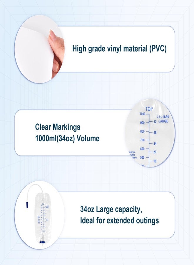 Atsuhut 10 Pack Urinary Drainage Bag 1000ml/cc Catheter Leg Bag, Anti-Reflux Valve, Easy Flip Drain, Elastic Adjustable Cloth Straps, Individual Package - Image 4