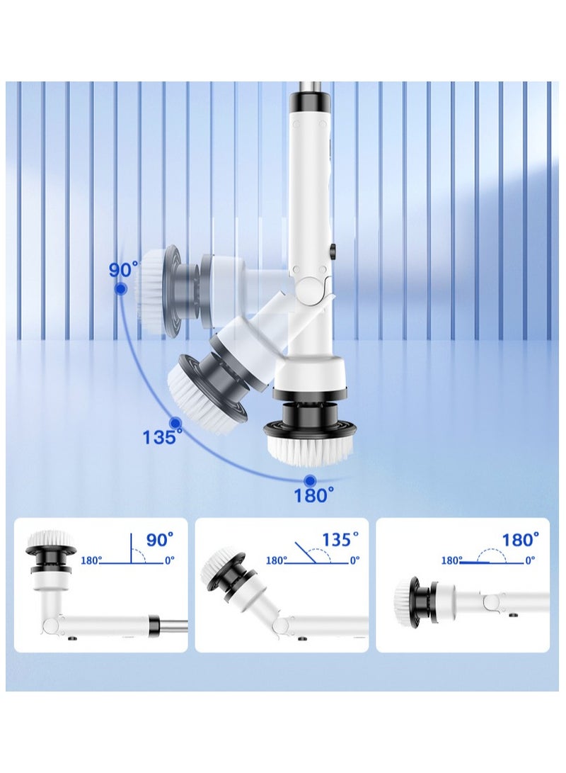 Electric Rotary Cleaning Brush, Cordless Shower Cleaning Brush. it Is Equipped With 9 Replaceable Brush Heads. The Electric Scrubber Has 2 Adjustable Speed Levels. There Is Also An Adjustable Extension Handle For The Bathroom. Lt Is Applicable To Various Scenarios Such As Bathroom And kitchen Cleaning, Corners Of The House, Sofas, Etc.