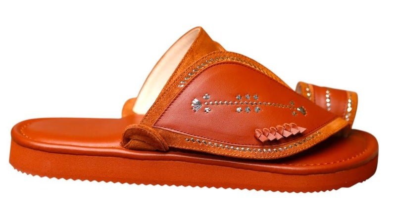 Embroidered Italian Natural Leather Arabic Sandal For Men, Handmade Men's Traditional Sandals With Comfortable Sole, Elegant Embroidered Detailing Casual Arabic Sandals For Everyday Wear. - Image 1