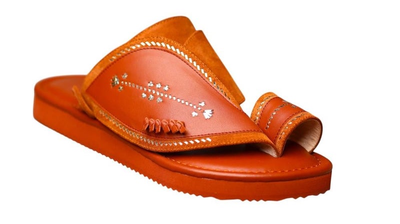 Embroidered Italian Natural Leather Arabic Sandal For Men, Handmade Men's Traditional Sandals With Comfortable Sole, Elegant Embroidered Detailing Casual Arabic Sandals For Everyday Wear. - Image 2
