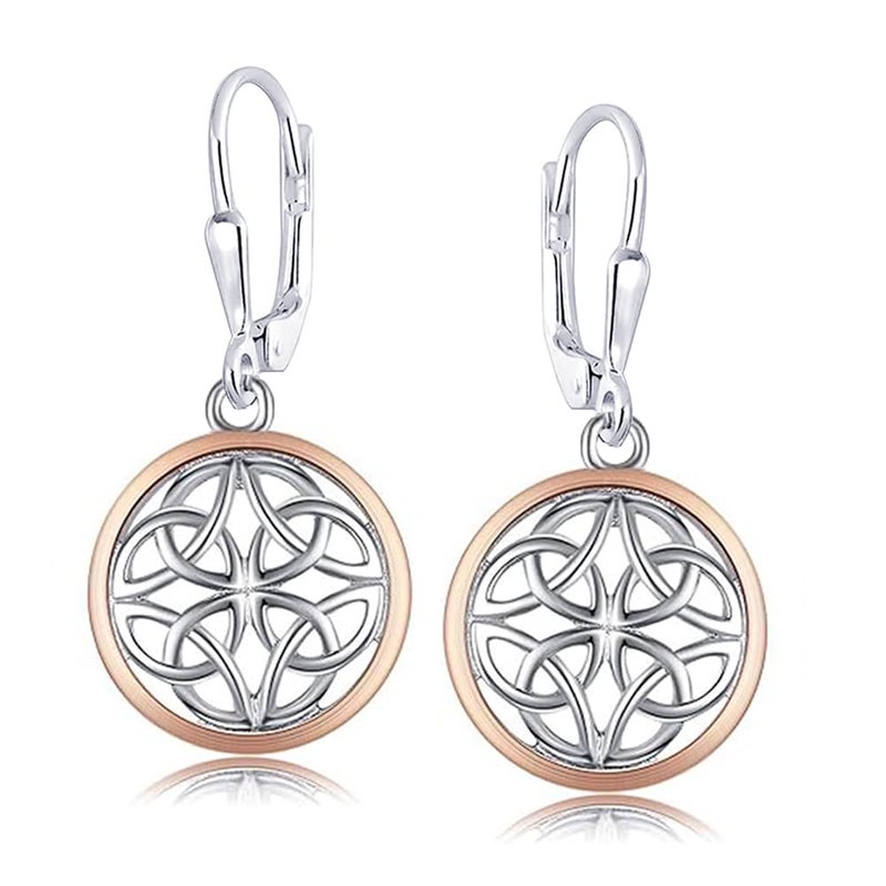 LeCalla 925 Sterling Silver Celtic Knot Earrings | Two-Tone Jewelry | Lightweight Celtic-Knot Leverback Drop Dangle Earring for Women - 35mm - Image 1