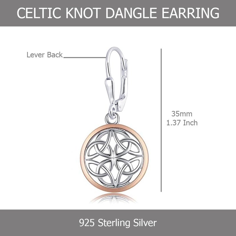 LeCalla 925 Sterling Silver Celtic Knot Earrings | Two-Tone Jewelry | Lightweight Celtic-Knot Leverback Drop Dangle Earring for Women - 35mm - Image 4