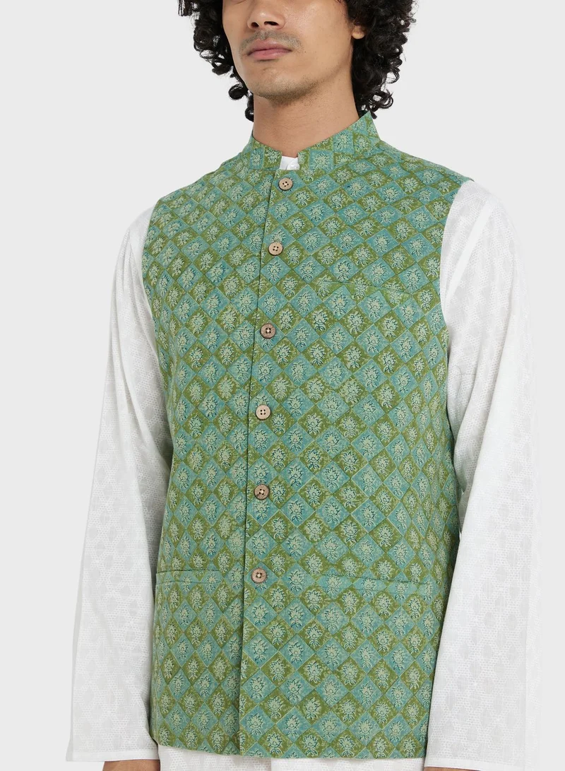 Fabindia Printed Nehru Jacket