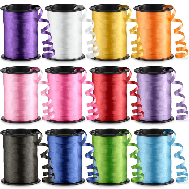 Bedwina 12-Rolls Curling Ribbon for Gift Wrapping - 3/16in x 125 Feet Per Roll - Curling Balloon String Ribbon Set for Presents, Bows, DIY Arts & Crafts, Wedding, Happy Birthday Decorations, Assorted Colors - Image 1