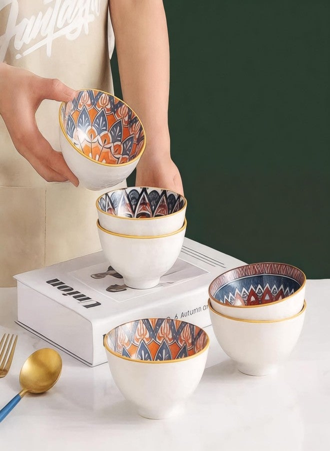 ProKitchen.Homes Prokitchen Aesthetic Ceramic Mandala Snack Bowls Set of 2 (250 ml Each) | Multicolour Serving BPA & Lead-Free, Microwave & Dishwasher Safe Bowls for Serving Noodles, Ramen, Soups or Curries - Image 1