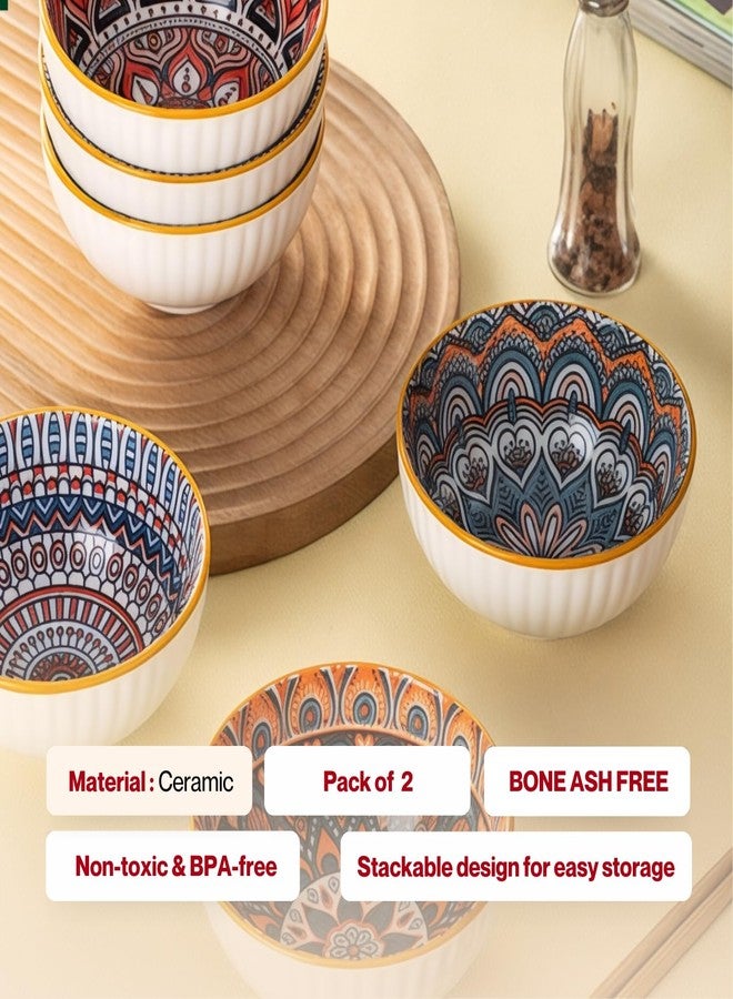ProKitchen.Homes Prokitchen Aesthetic Ceramic Mandala Snack Bowls Set of 2 (250 ml Each) | Multicolour Serving BPA & Lead-Free, Microwave & Dishwasher Safe Bowls for Serving Noodles, Ramen, Soups or Curries - Image 3