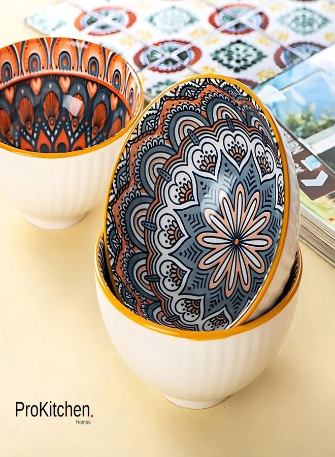 ProKitchen.Homes Prokitchen Aesthetic Ceramic Mandala Snack Bowls Set of 2 (250 ml Each) | Multicolour Serving BPA & Lead-Free, Microwave & Dishwasher Safe Bowls for Serving Noodles, Ramen, Soups or Curries - Image 4