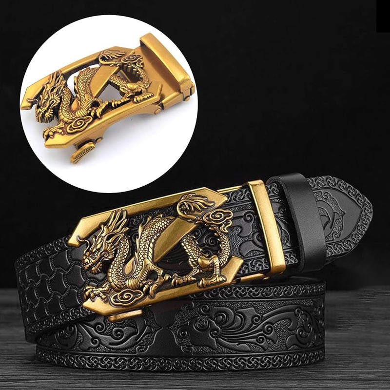 VJK Men's Leather Belt Ratchet Belt Dress with Premium Leather Slide Belt with Easier Adjustable Automatic Buckle Casual Accessories for Every Occasion (49in) - Image 2