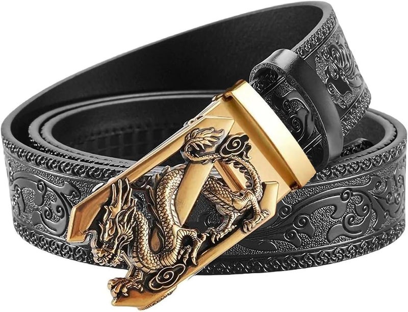 VJK Men's Leather Belt Ratchet Belt Dress with Premium Leather Slide Belt with Easier Adjustable Automatic Buckle Casual Accessories for Every Occasion (49in) - Image 1