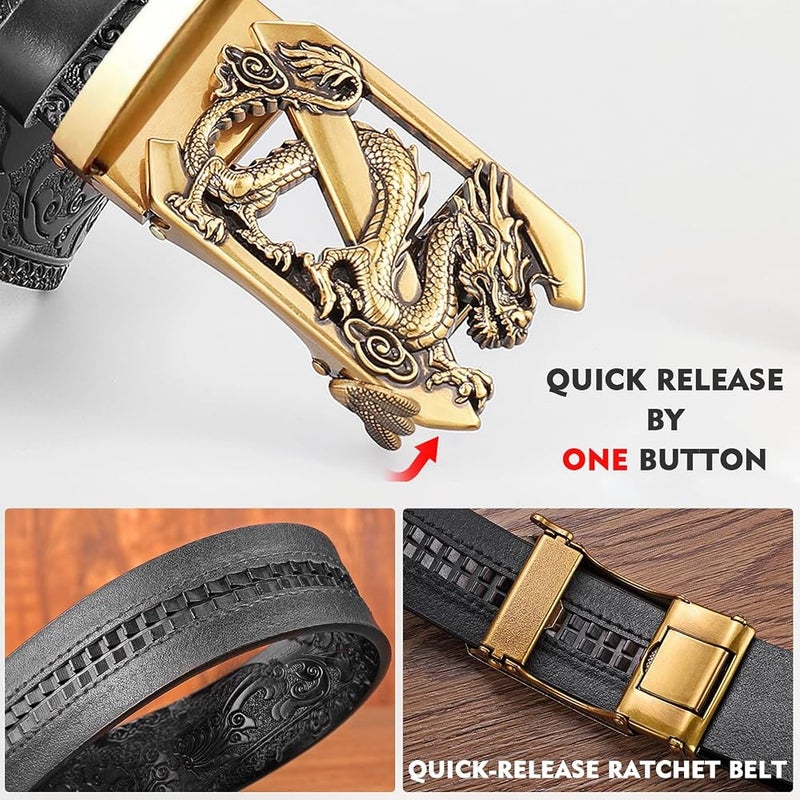 VJK Men's Leather Belt Ratchet Belt Dress with Premium Leather Slide Belt with Easier Adjustable Automatic Buckle Casual Accessories for Every Occasion (49in) - Image 4