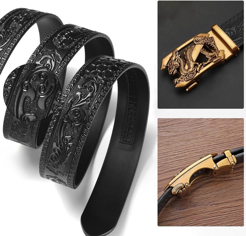 VJK Men's Leather Belt Ratchet Belt Dress with Premium Leather Slide Belt with Easier Adjustable Automatic Buckle Casual Accessories for Every Occasion (49in) - Image 5