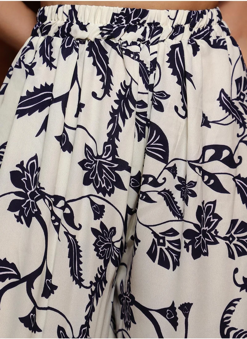 QISSA Women's Ivory White Botanical Kurti And Sharara Set