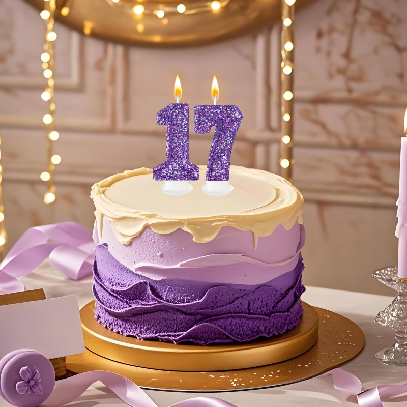 Zailo Birthday Number Candles, Glitter Number Candle Cake Decorations with Sequins, Cupcake Decorations for Girls, Women, Party Anniversary Celebrations (Number 7, Purple) - Image 4