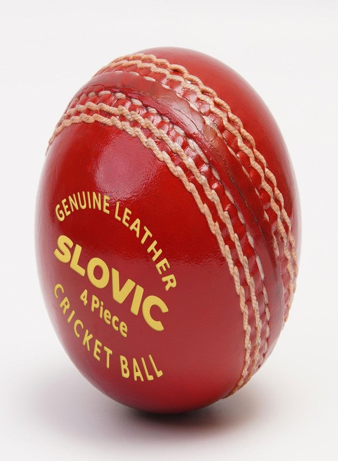 SLOVIC Leather Ball for Cricket [Pack of 1] | Water Resistant Cricket Ball Leather | 4-Piece Construction | Swing & Seam Optimized | Ideal for Practice Session & Tournament Games | Red - Image 2