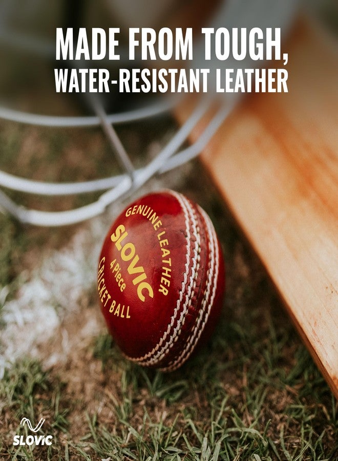 SLOVIC Leather Ball for Cricket [Pack of 1] | Water Resistant Cricket Ball Leather | 4-Piece Construction | Swing & Seam Optimized | Ideal for Practice Session & Tournament Games | Red - Image 4