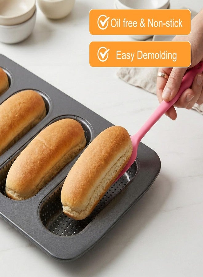 AojSup 2 Pcs Hot Dog Bun Pan, Perforated Carbon Steel Bread Loaf Pan, Nonstick & Heat Resistant Bread Forms Mini Baguette Baking Tray for Hot Dog Bun Rolls,Sub Roll Baking Pans - Image 4