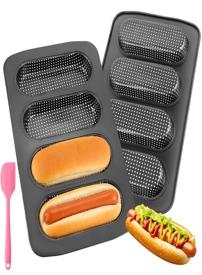 AojSup 2 Pcs Hot Dog Bun Pan, Perforated Carbon Steel Bread Loaf Pan, Nonstick & Heat Resistant Bread Forms Mini Baguette Baking Tray for Hot Dog Bun Rolls,Sub Roll Baking Pans - Image 1