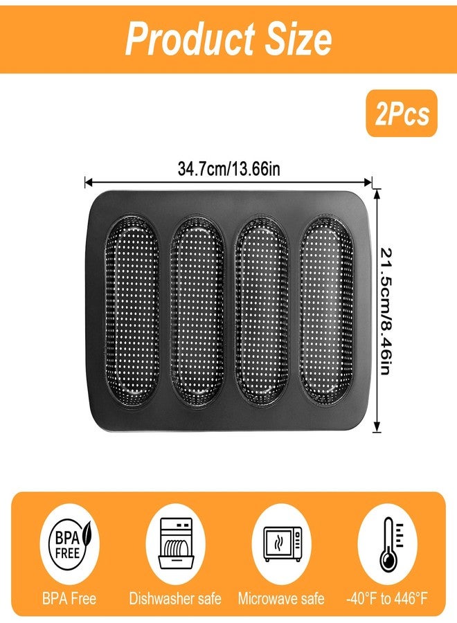 AojSup 2 Pcs Hot Dog Bun Pan, Perforated Carbon Steel Bread Loaf Pan, Nonstick & Heat Resistant Bread Forms Mini Baguette Baking Tray for Hot Dog Bun Rolls,Sub Roll Baking Pans - Image 2