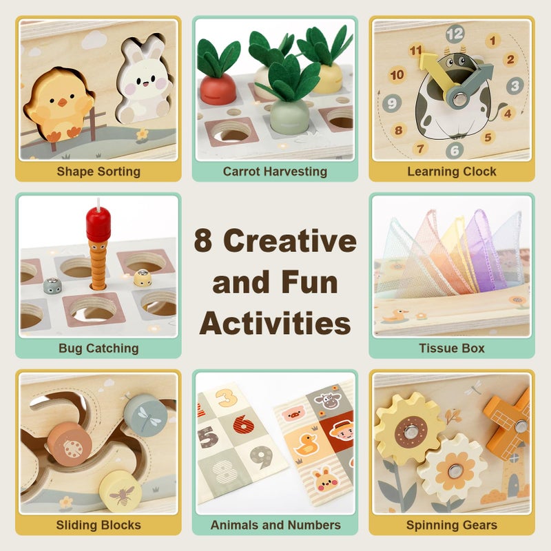 Joyreal 8-in-1 Montessori Tissue Box Toy for Baby 12 Months - Neutral Color Wooden Activity Cube for Boys and Girls First Birthday Gifts - Sensory Toy for Toddlers 1-3 Preschool Learning Education - Image 4