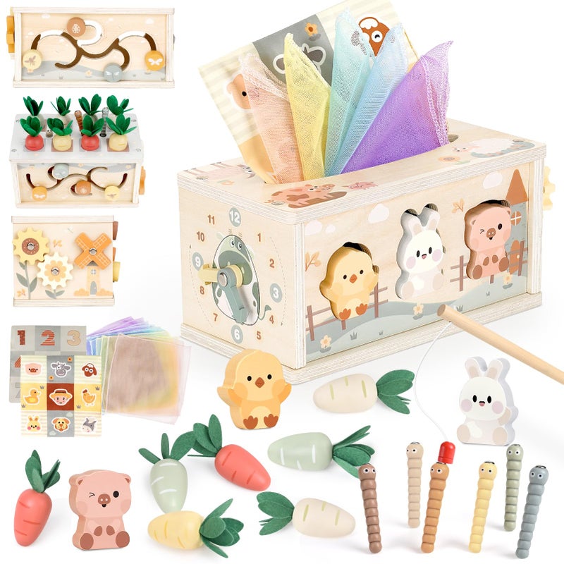 Joyreal 8-in-1 Montessori Tissue Box Toy for Baby 12 Months - Neutral Color Wooden Activity Cube for Boys and Girls First Birthday Gifts - Sensory Toy for Toddlers 1-3 Preschool Learning Education - Image 1