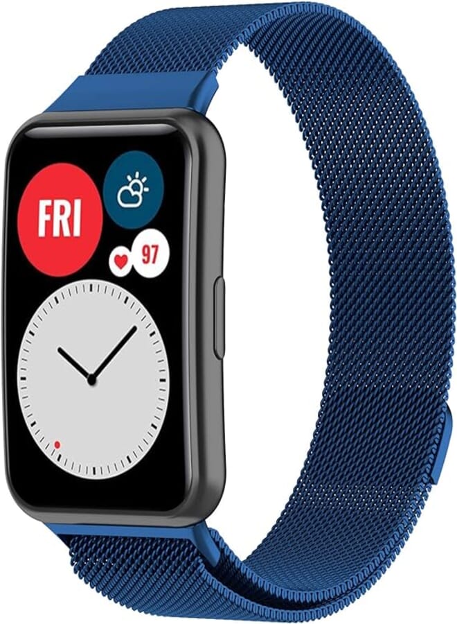 Rubik Magnetic Mesh Band Compatible with Huawei Watch Fit, Lightweight Quick Release Premium Woven Metal Wristband Strap Magnetic Replacement Watch Band (midnight blue)
