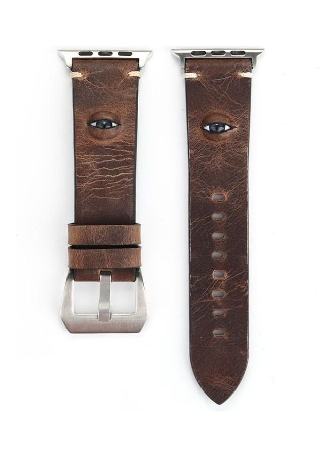 NIBEMINENT Retro Big Eyes Replacement Watchband For Apple Watch Series 7 41mm/6 & Se 5 4 40mm/3 2 1 38mm Dark Brown - Image 1