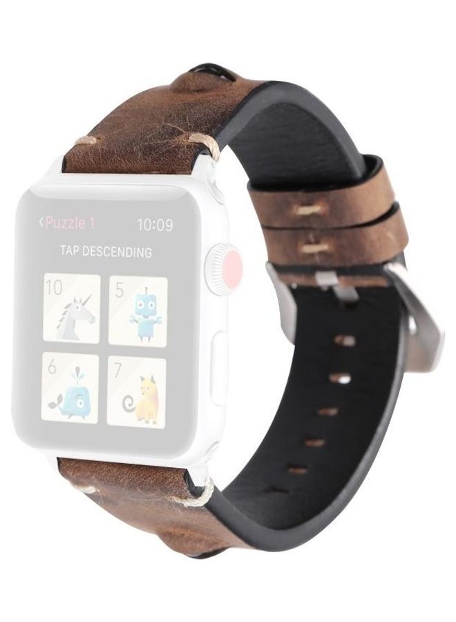 NIBEMINENT Retro Big Eyes Replacement Watchband For Apple Watch Series 7 41mm/6 & Se 5 4 40mm/3 2 1 38mm Dark Brown - Image 3
