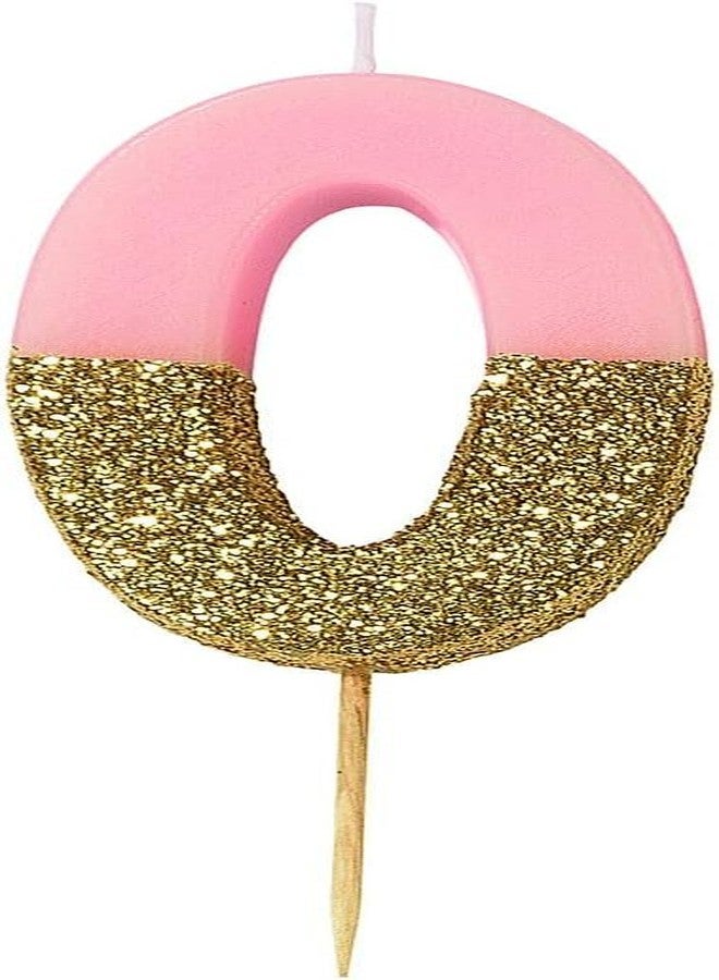 Talking Tables Pink Number 0 Birthday Candle with Gold Glitter Premium Quality Cake Topper Decoration For Kids, Adults, Party, Anniversary, Milestone Age, Height 8cm, 3" - Image 1