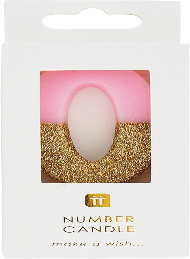 Talking Tables Pink Number 0 Birthday Candle with Gold Glitter Premium Quality Cake Topper Decoration For Kids, Adults, Party, Anniversary, Milestone Age, Height 8cm, 3" - Image 2