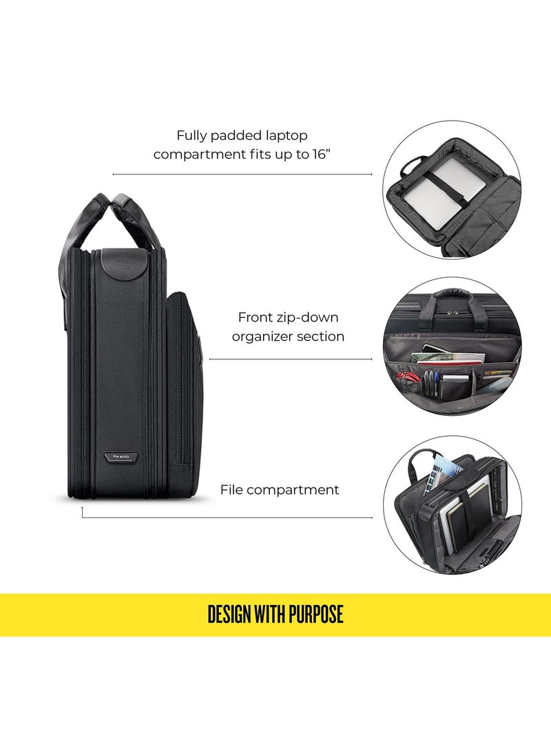 Solo Solo New York Briefcase  Laptop Carrying Bag for Women  Men Brief for Travel  Work File Compartment Retractable Shoulder Strap Fits 16 Computer  Paramount Black  - Image 3
