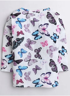 بولكاتوتس بيجامة كورتا بنقشة الفراشة بأكمام طويلة من Polka Tots - بيضاء  - Image 2
