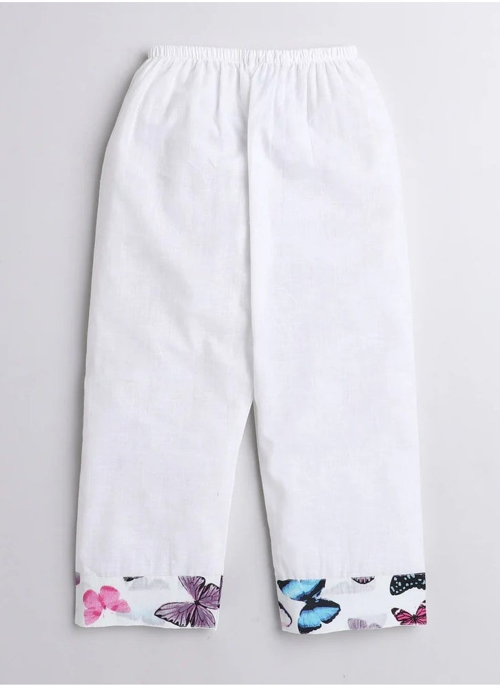 Polka Tots Polka Tots Full Sleeves Night Wear Butterfly Kurta Pyjama - White  - Image 3